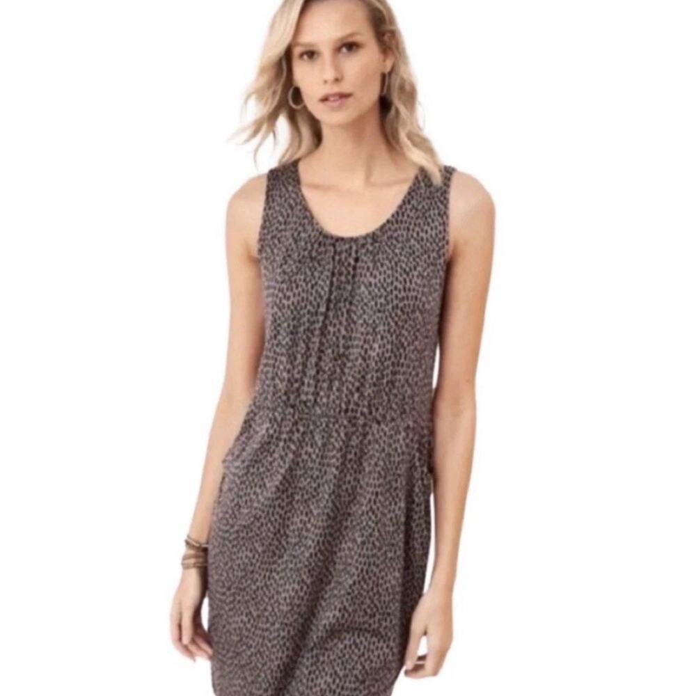 GARNET HILL Dress Sleeveless Pocket Brown Black Dotted Print Knit Large